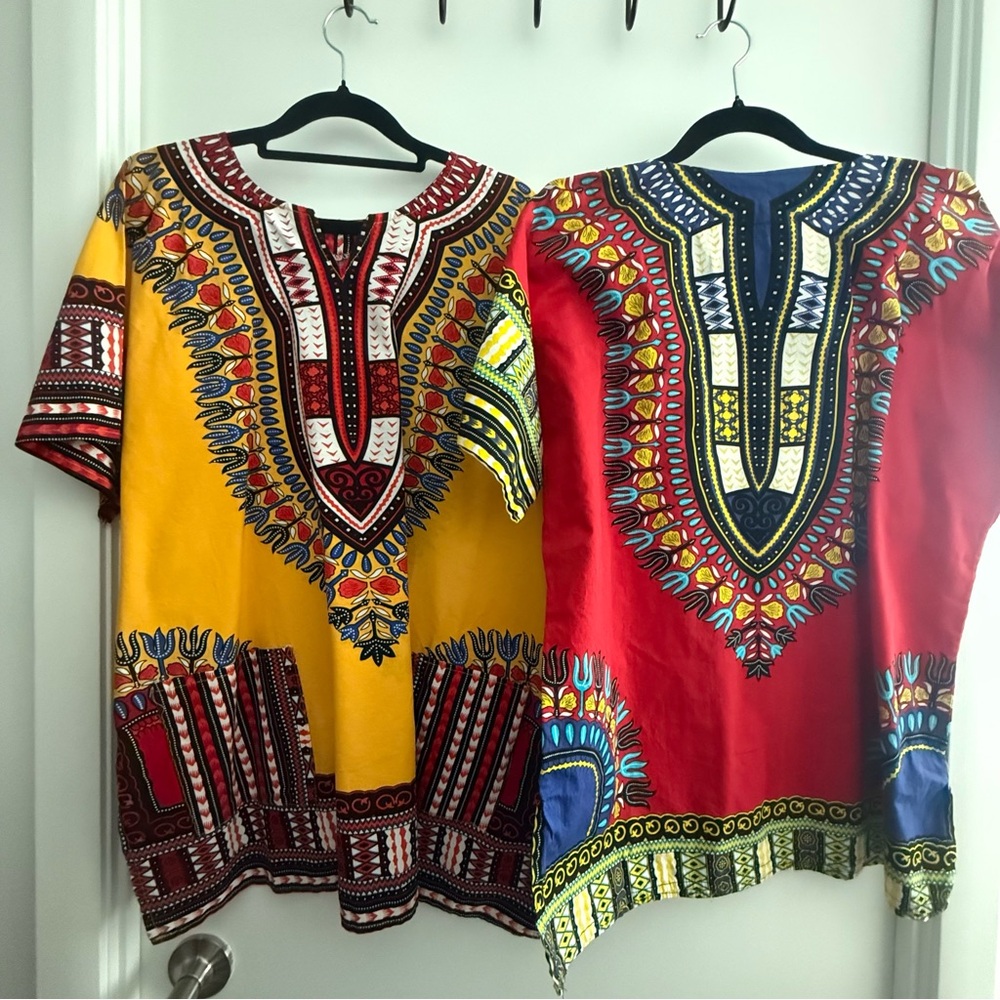 Cotton Dashiki Oversized Tunic Top in yellow or red